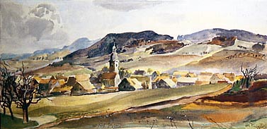 Dorfansicht mit Kirchturm