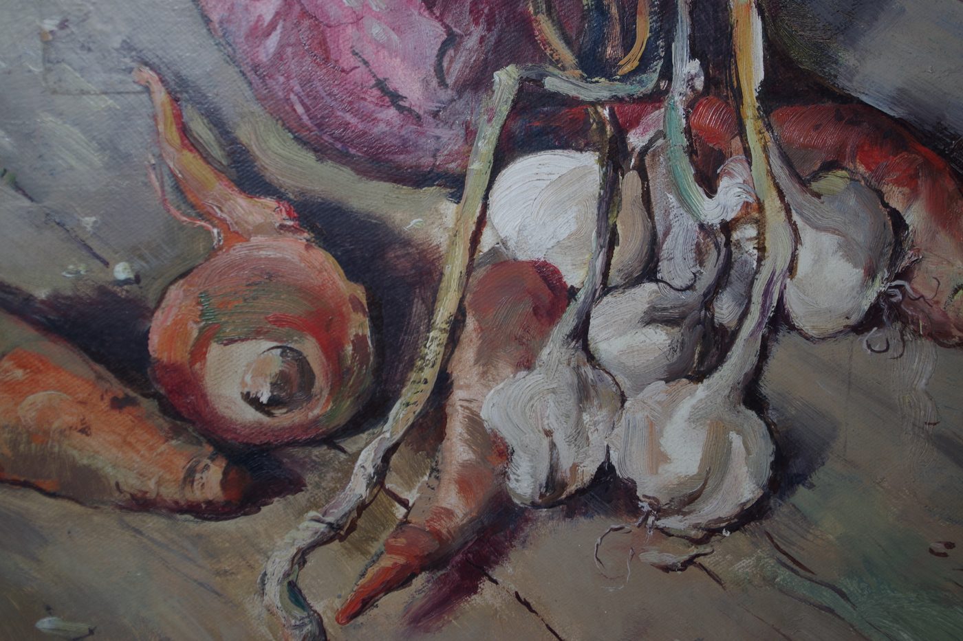 Stilleben mit Zwiebeln und Knoblauch